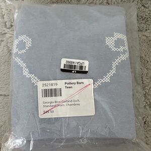 Pottery Barn Teen Blue Quilt with White Embroidery